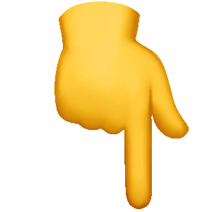 Yellow 3D hand pointing downward against a black background
